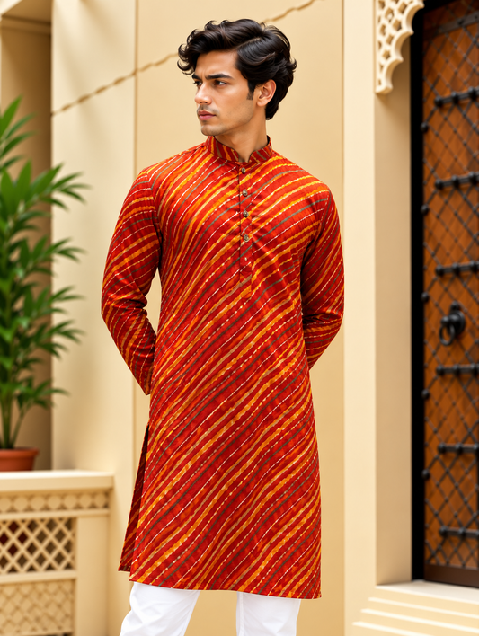 Orange Striped Long Kurta