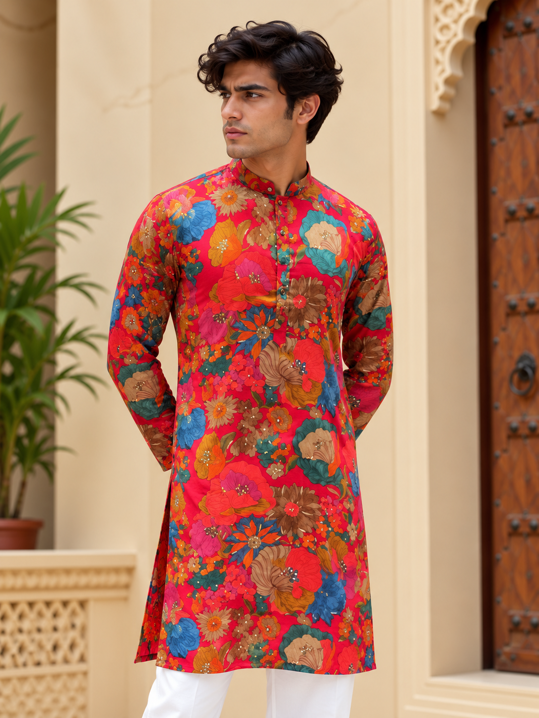 Red Floral Long Kurta