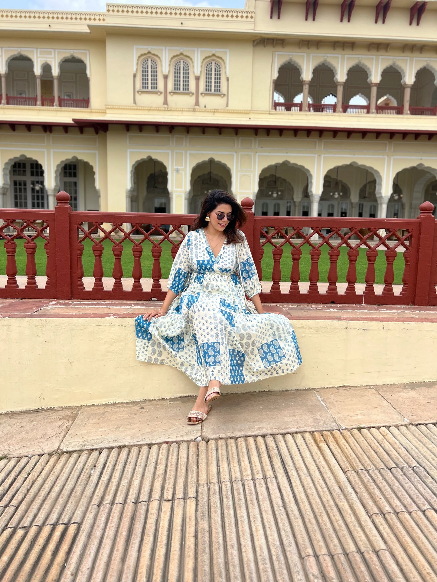 Off White Printed Cotton Dress