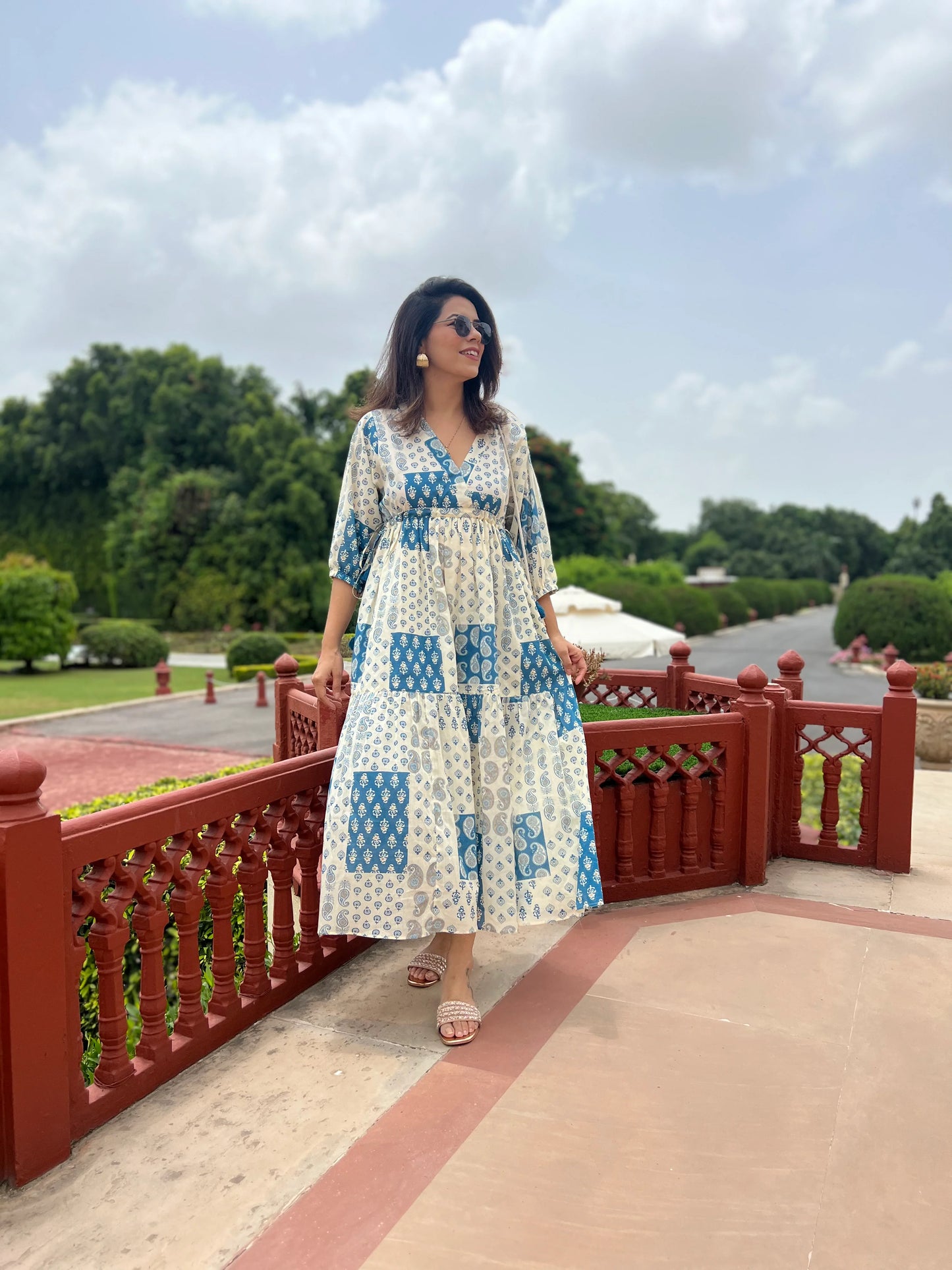 Off White Printed Cotton Dress