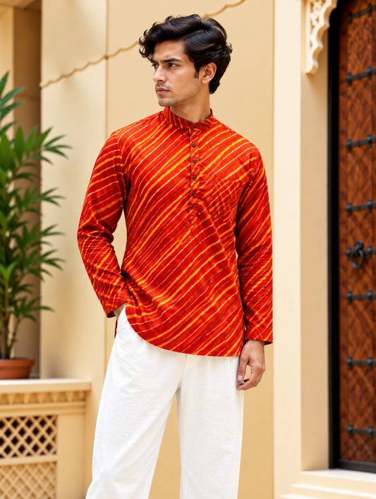 Orange Striped Short Kurta
