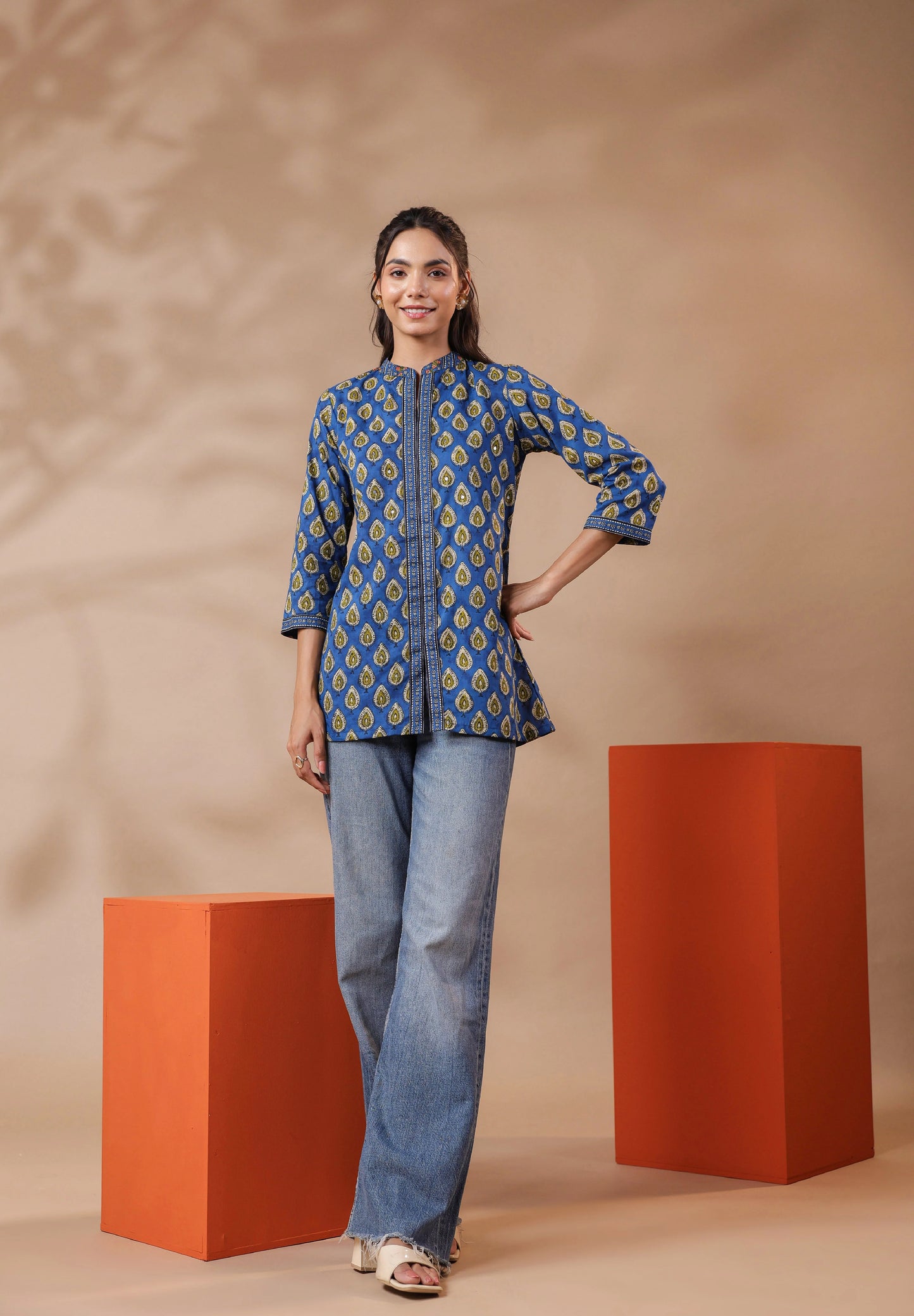 Blue Printed Cotton Top