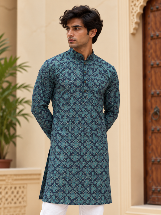 Indigo Patterned Long Kurta