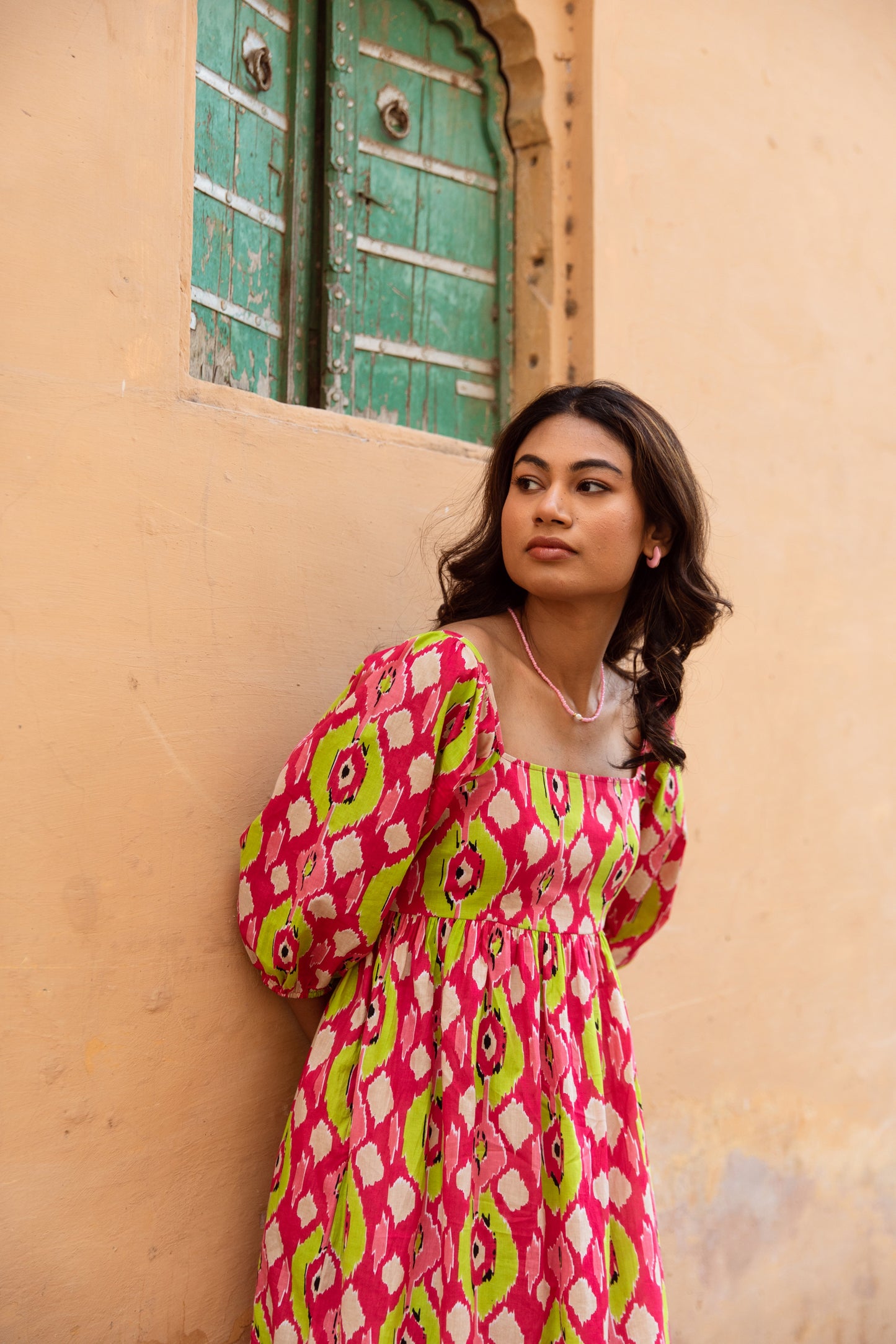 Pink Printed Sleeved Dress