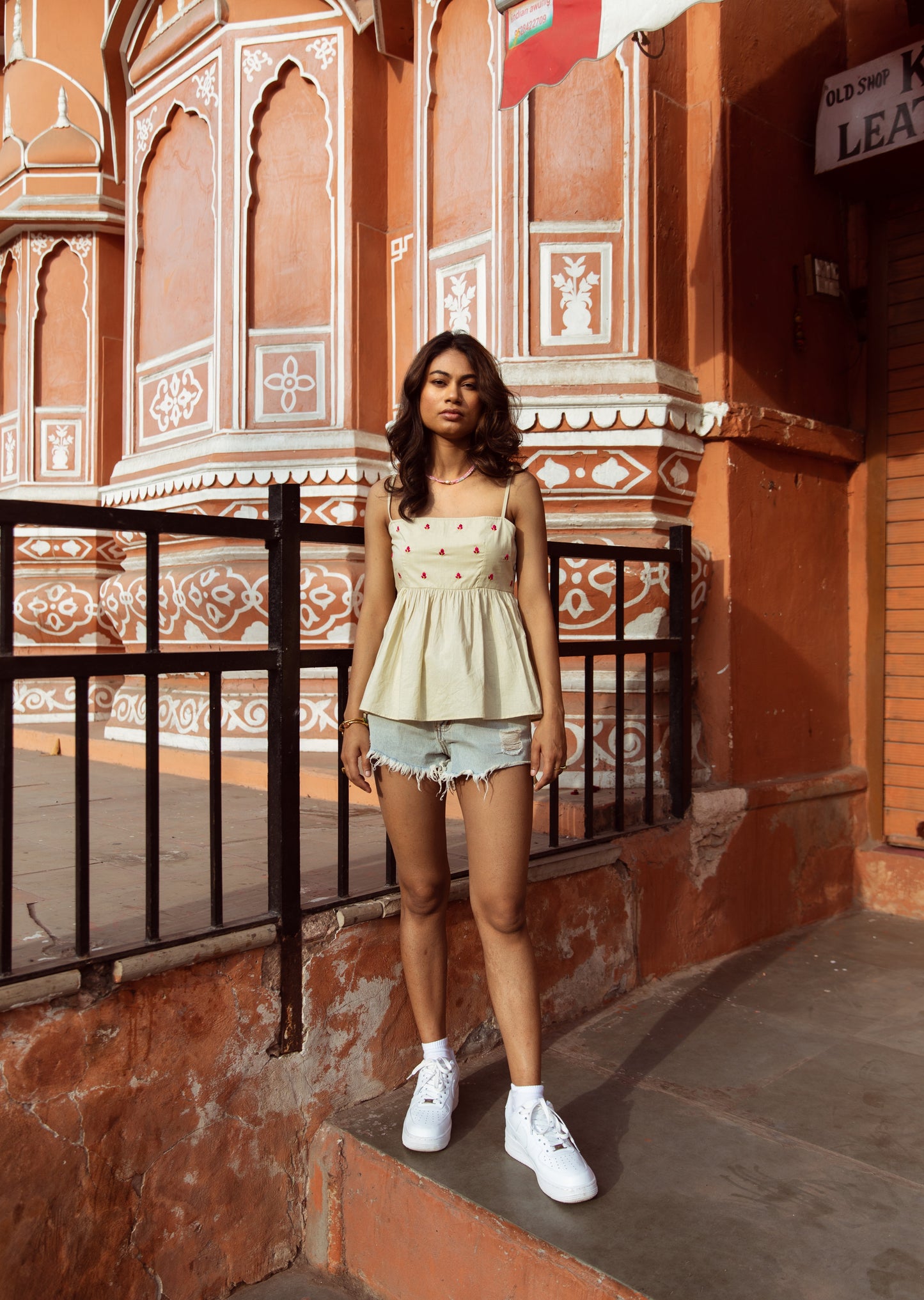 Cream Solid Thin Strap Top
