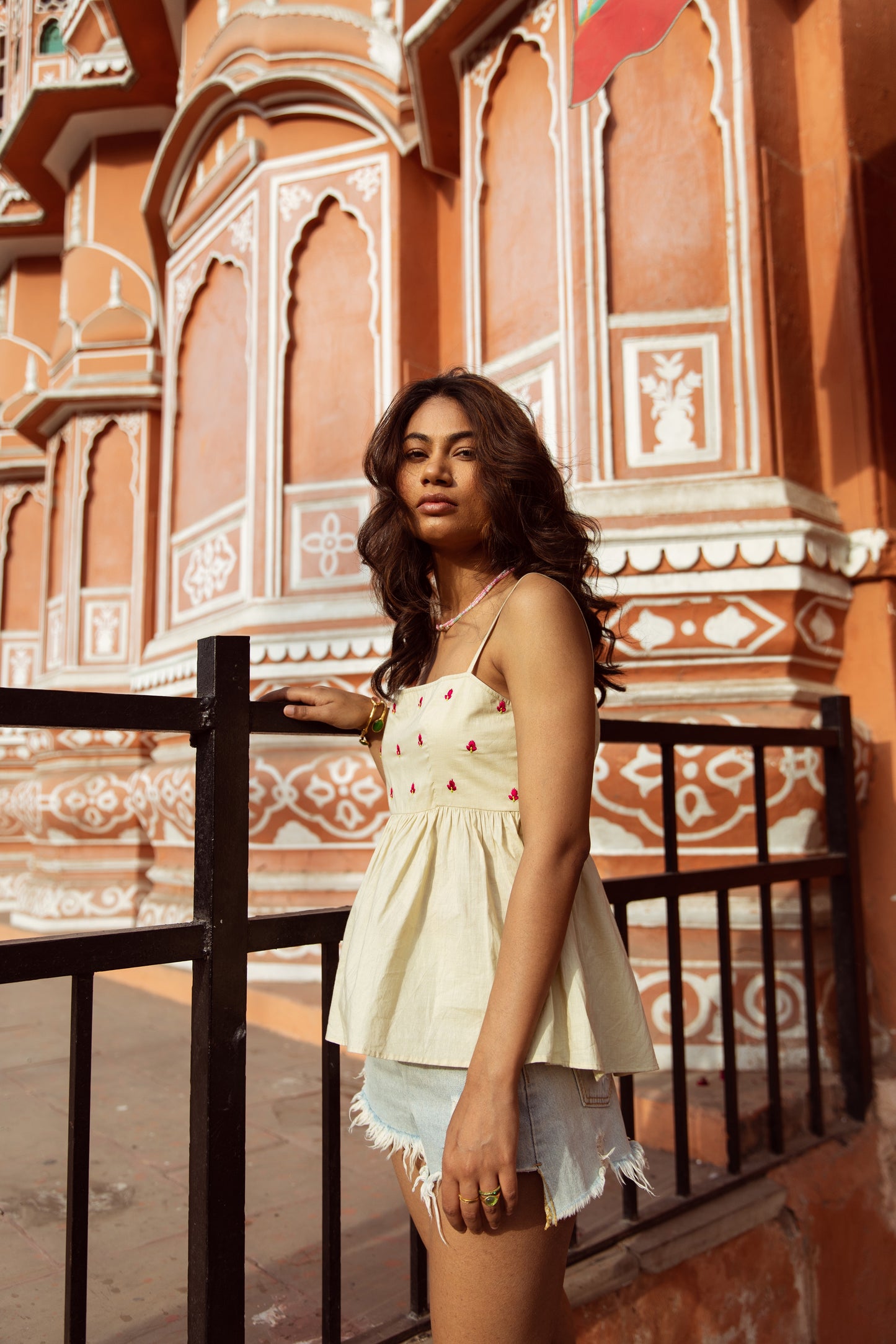 Cream Solid Thin Strap Top