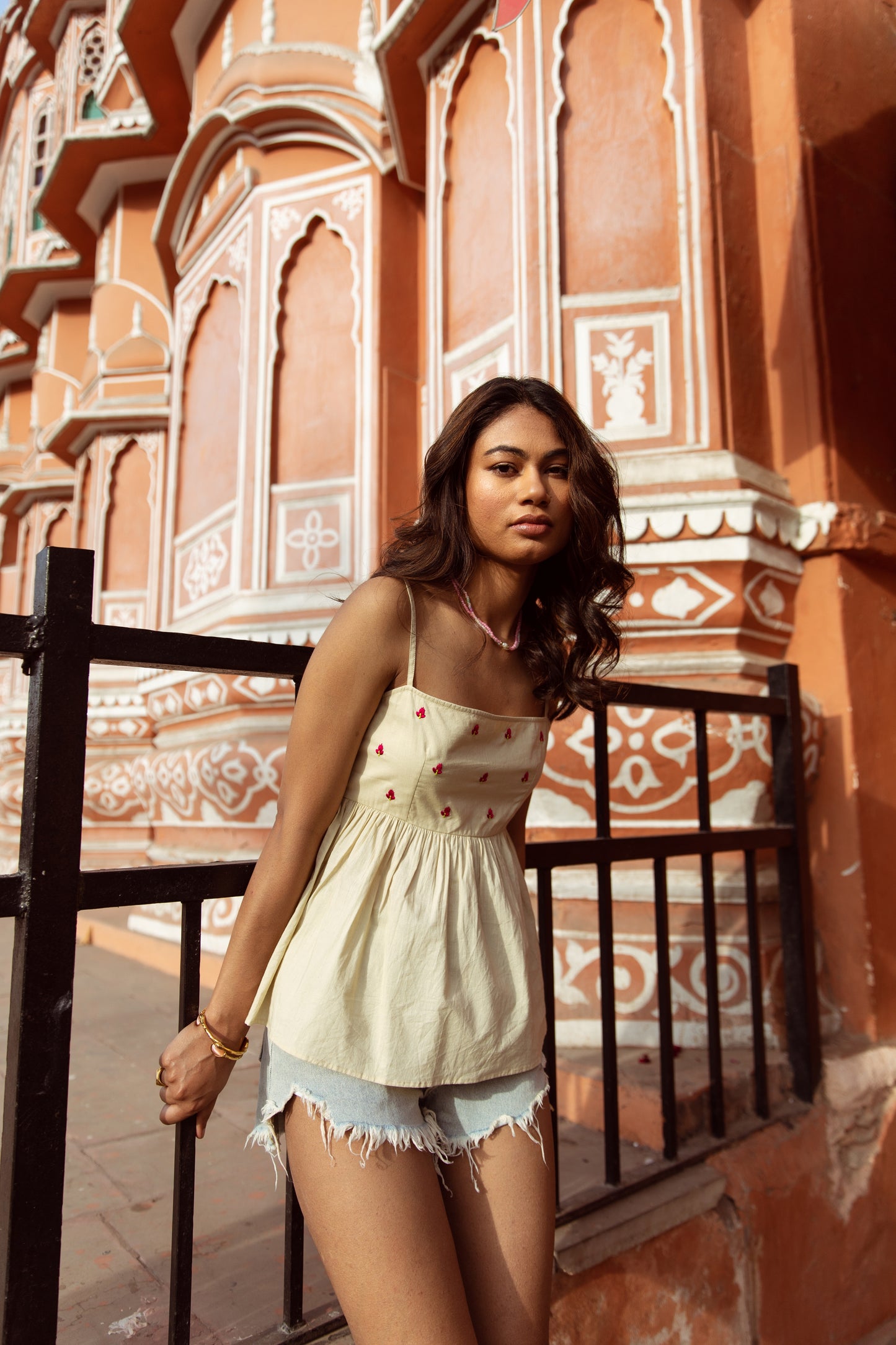 Cream Solid Thin Strap Top