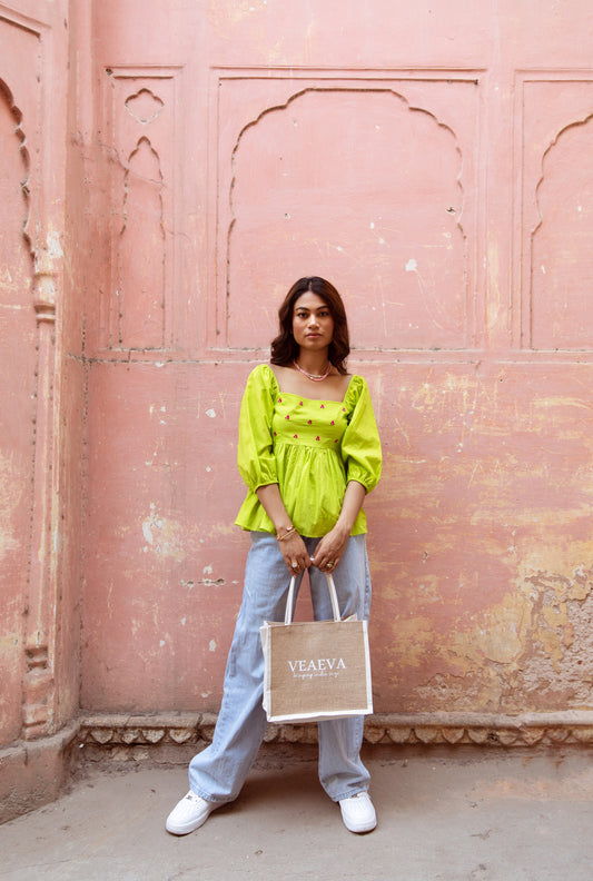 Green Solid Sleeved Top