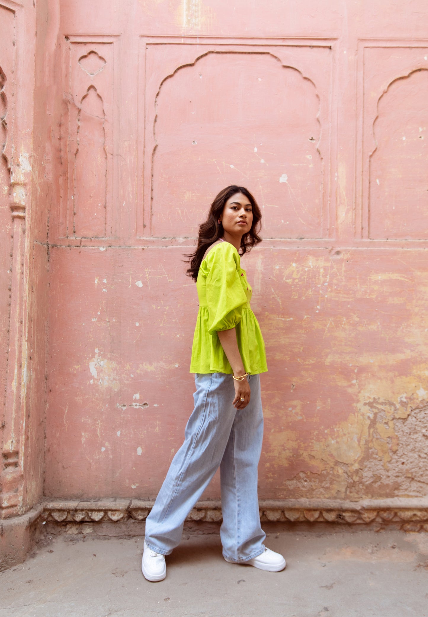 Green Solid Sleeved Top