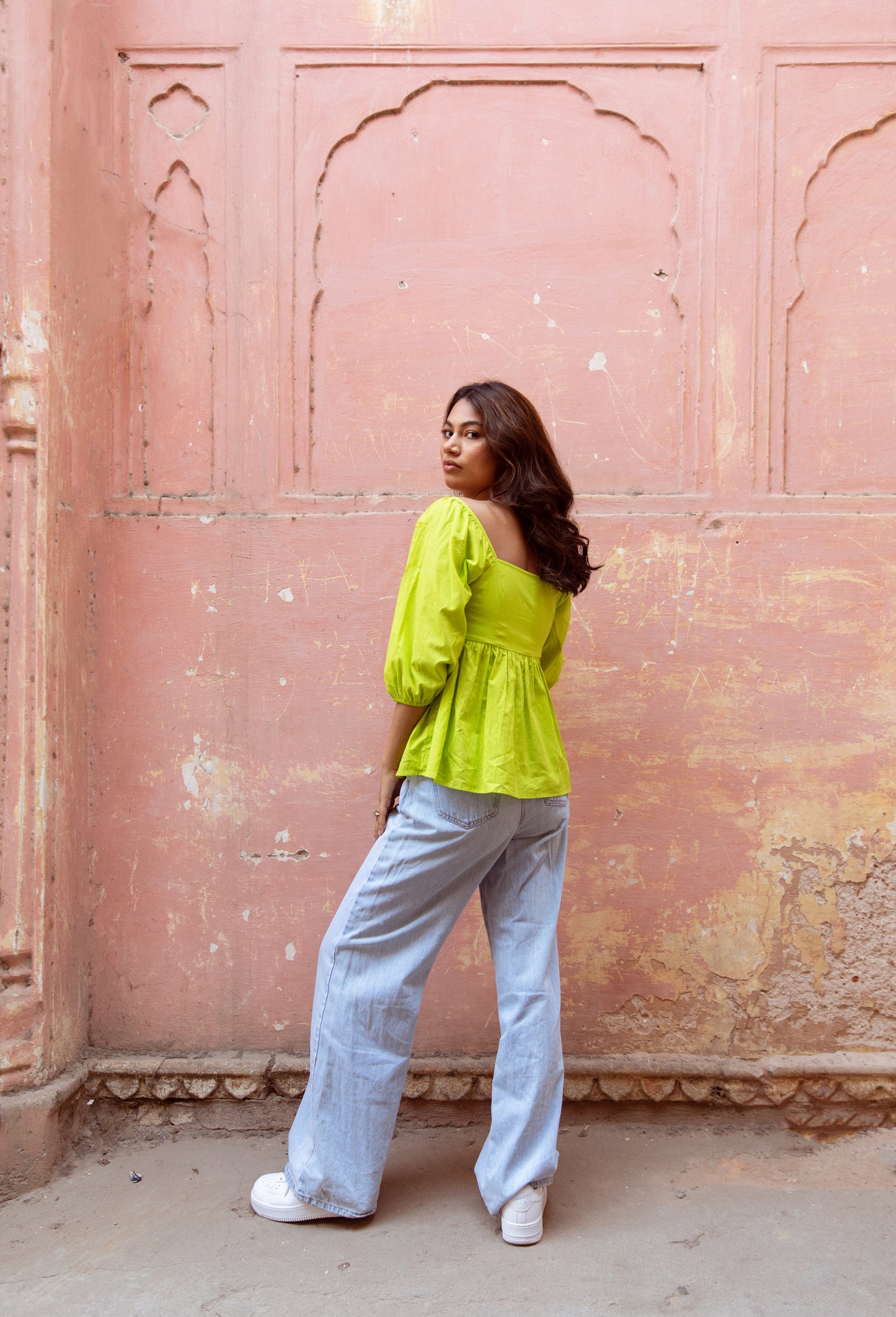 Green Solid Sleeved Top