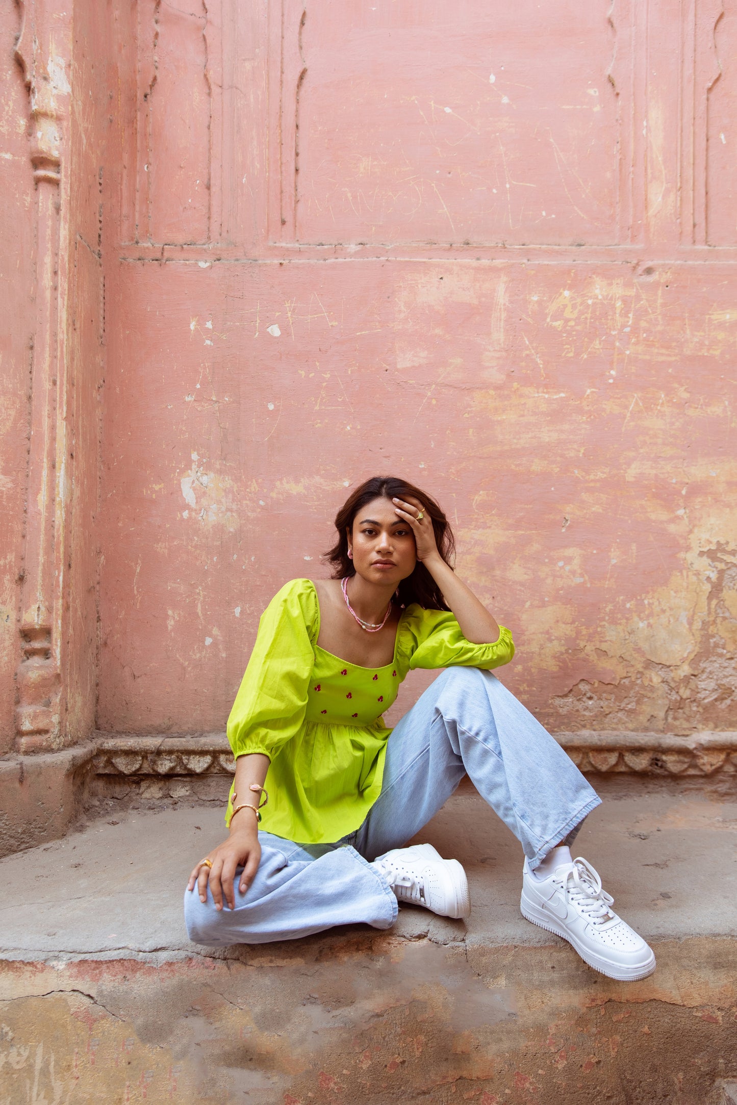 Green Solid Sleeved Top