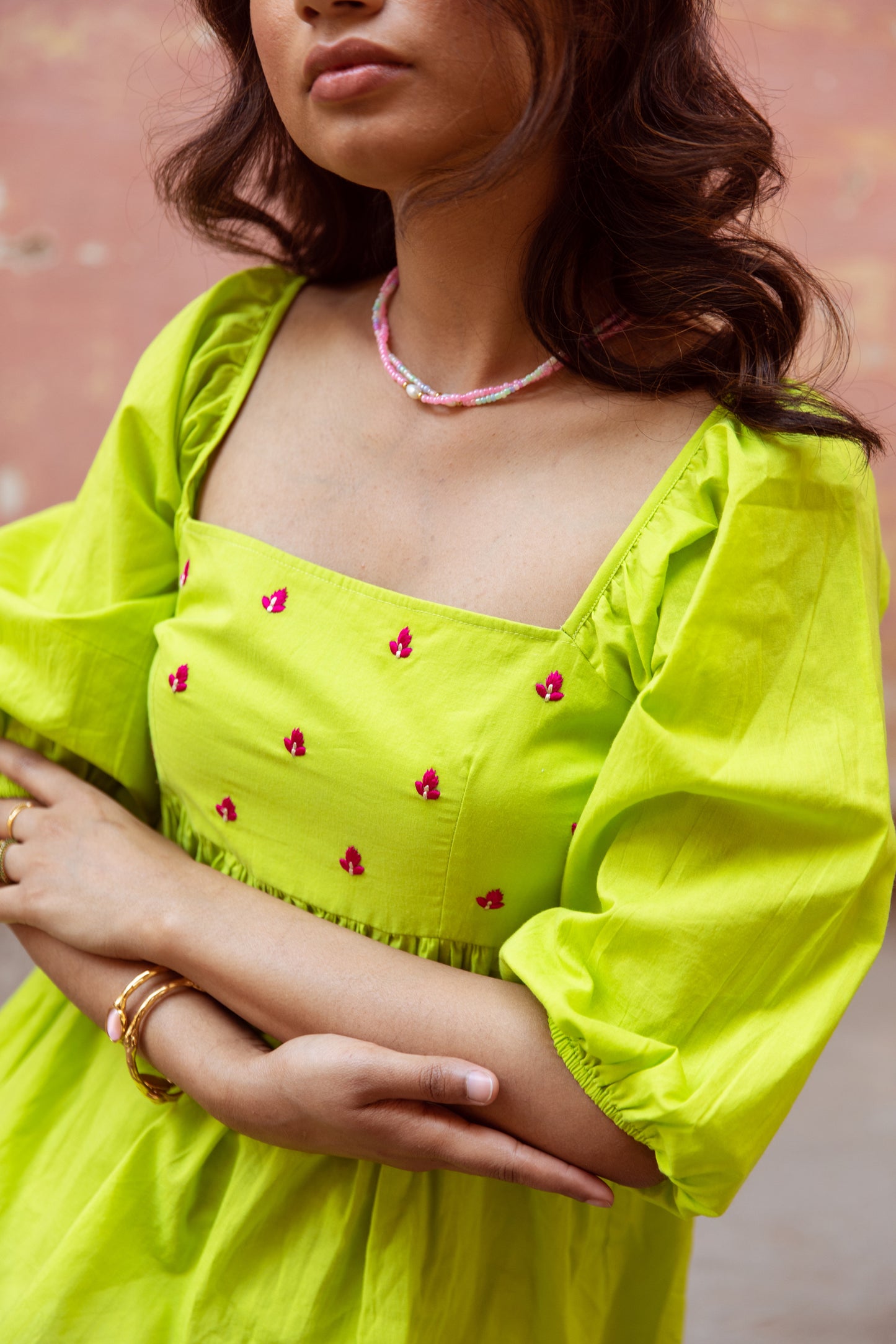 Green Solid Sleeved Top