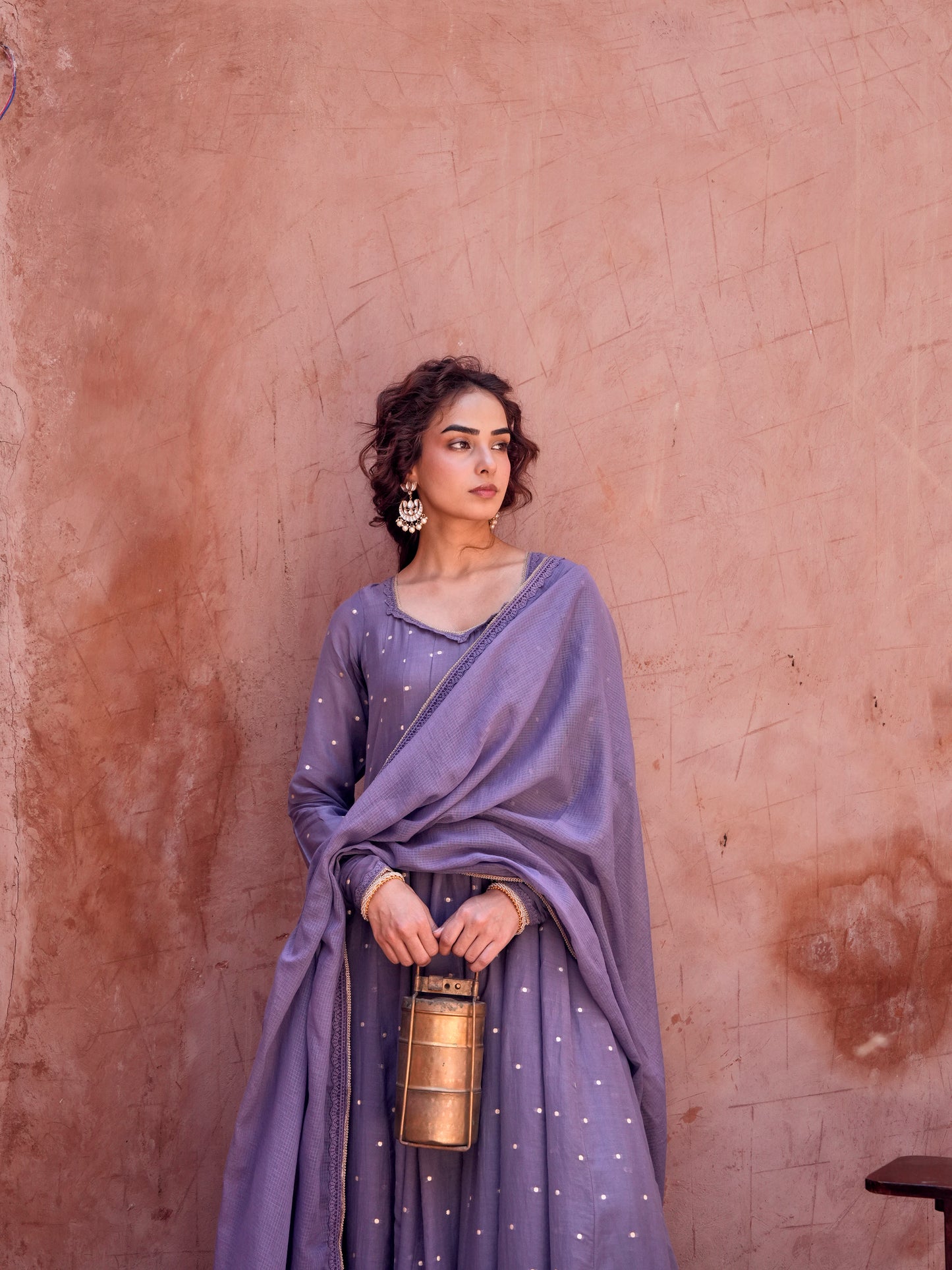 VIOLET MULMUL ANARKALI SUIT SET
