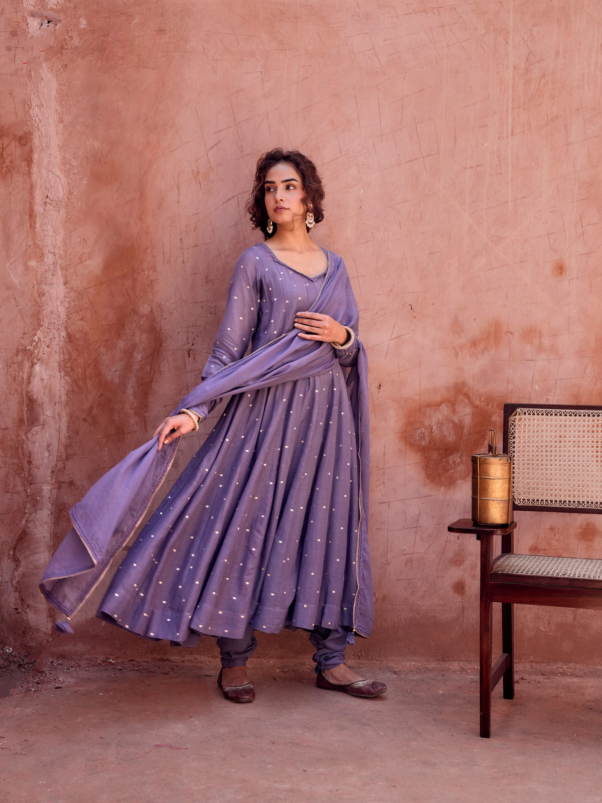 VIOLET MULMUL ANARKALI SUIT SET