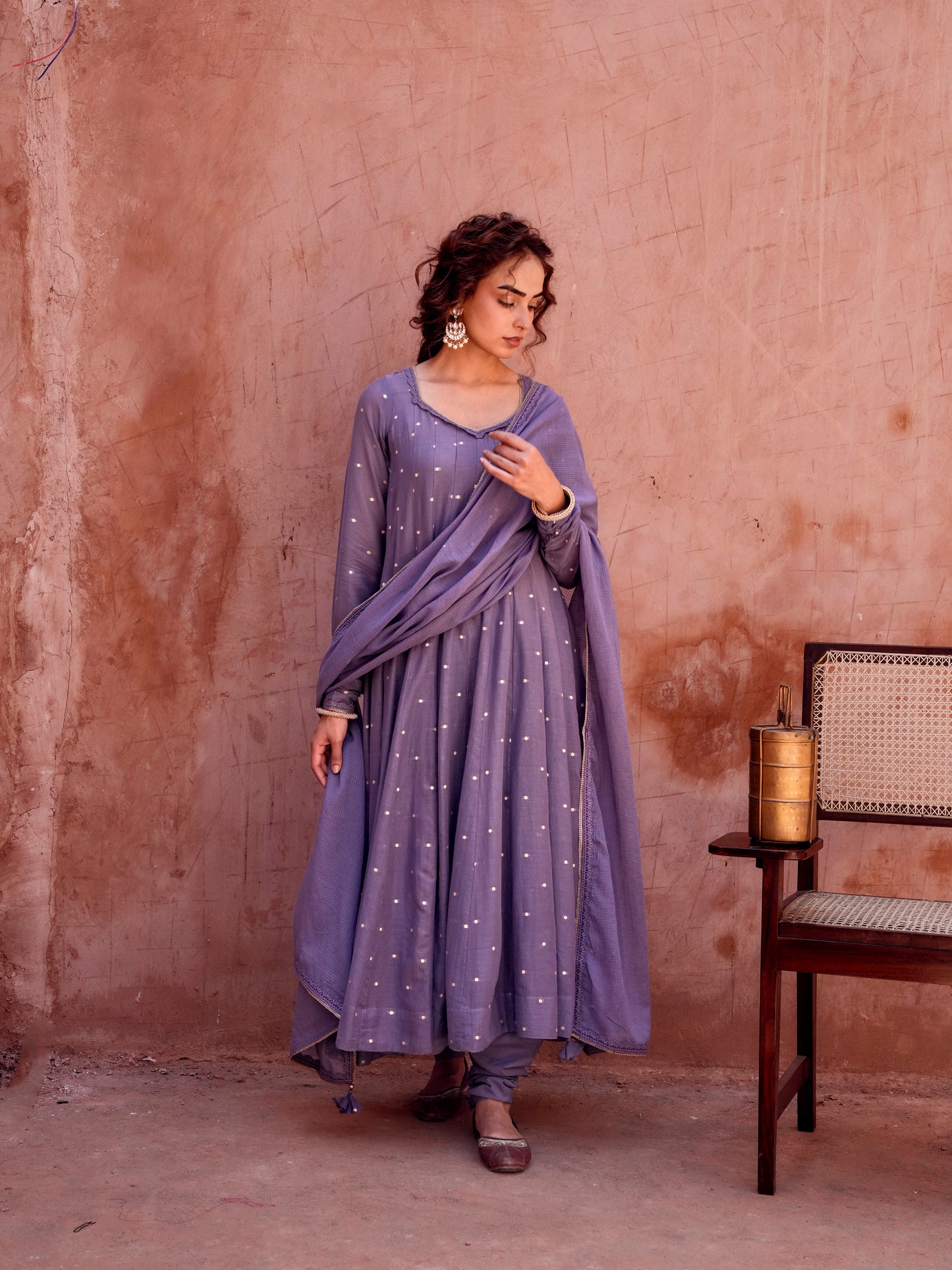 VIOLET MULMUL ANARKALI SUIT SET