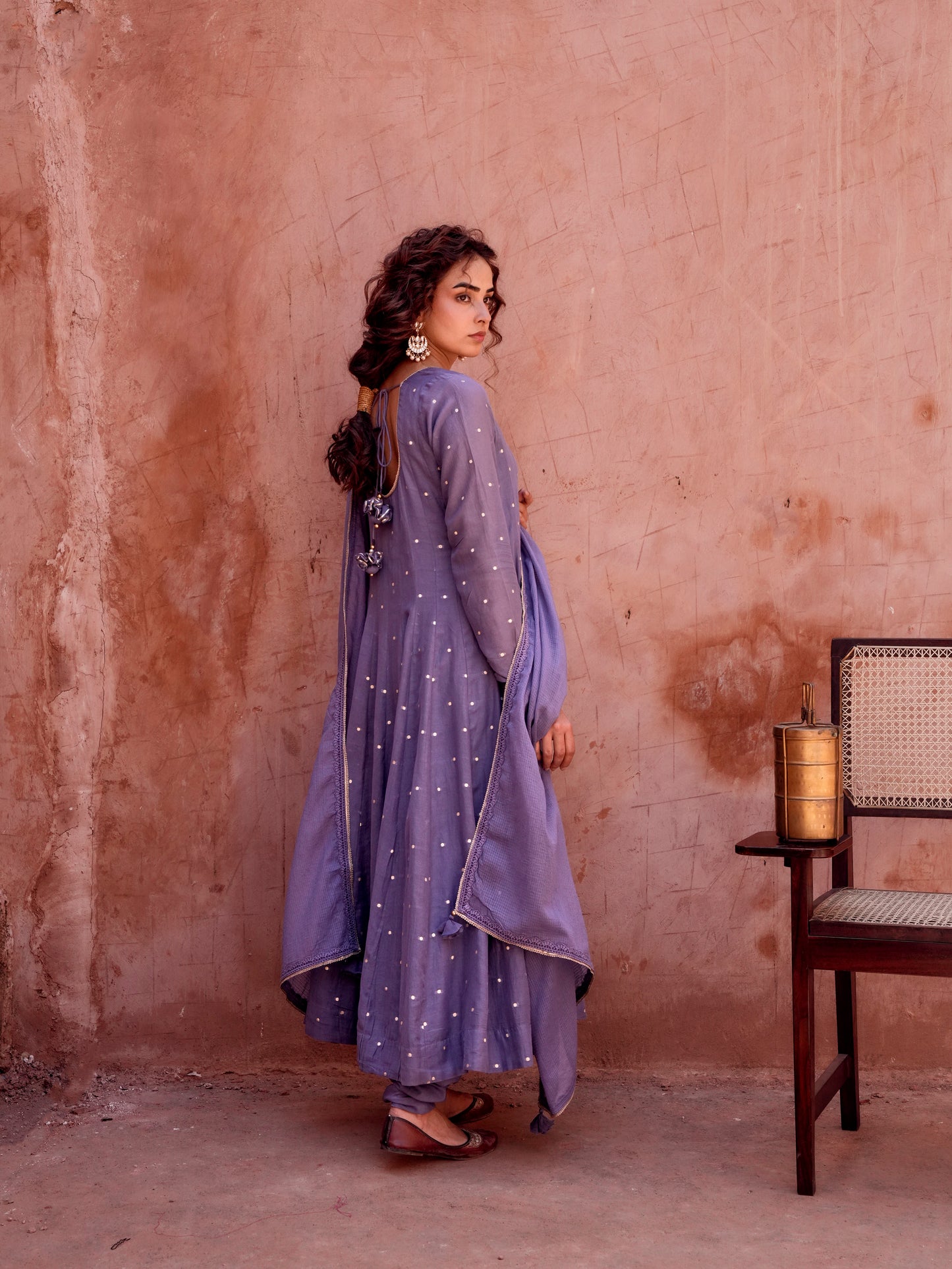 VIOLET MULMUL ANARKALI SUIT SET