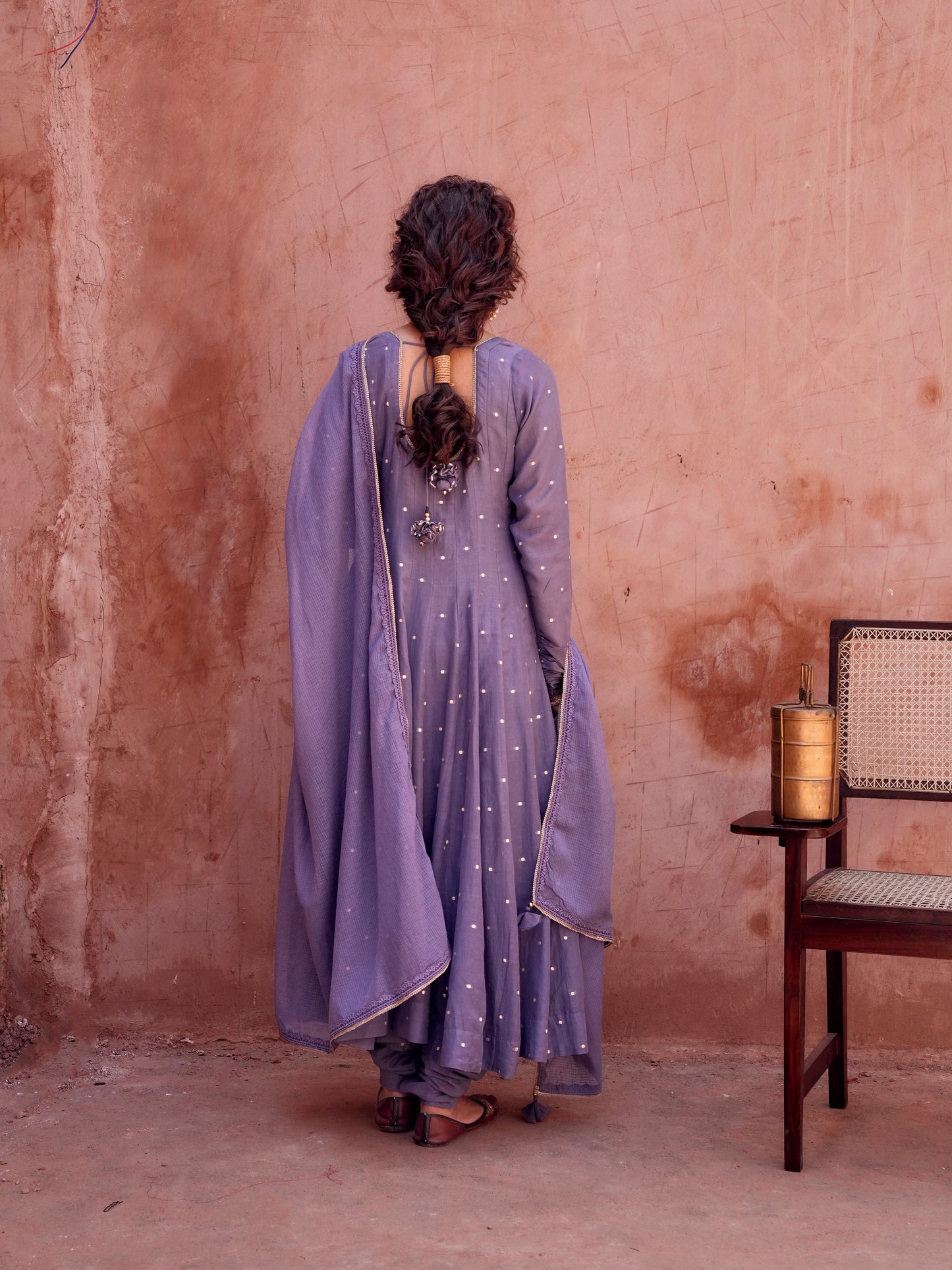 VIOLET MULMUL ANARKALI SUIT SET