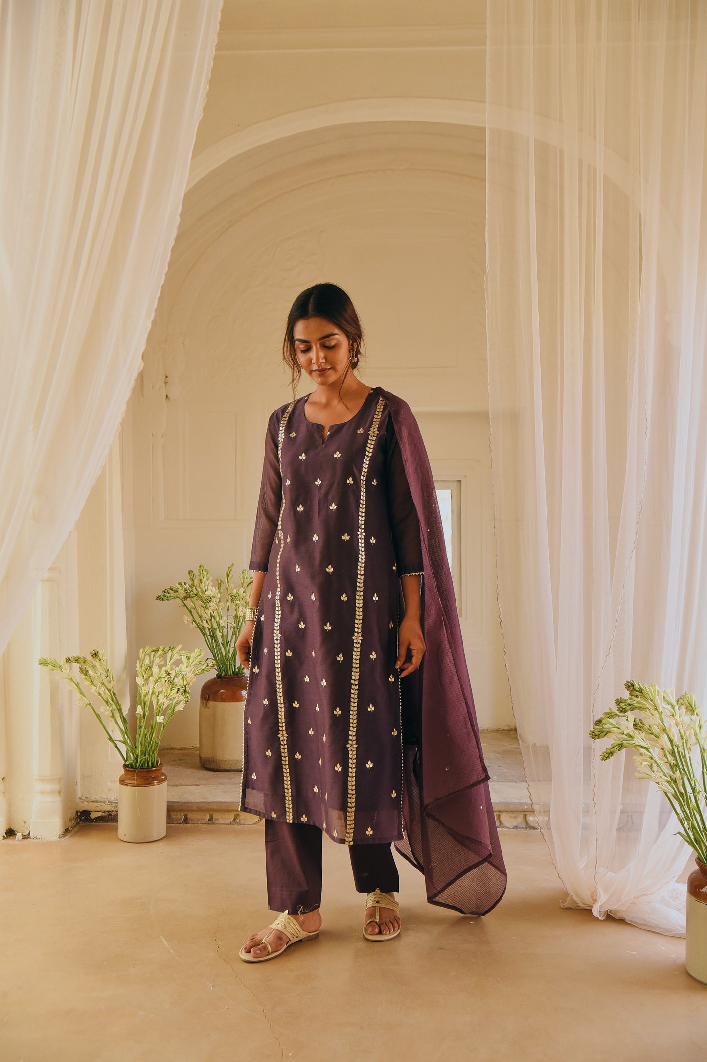 PURPLE EMBROIDERED KURTA SET