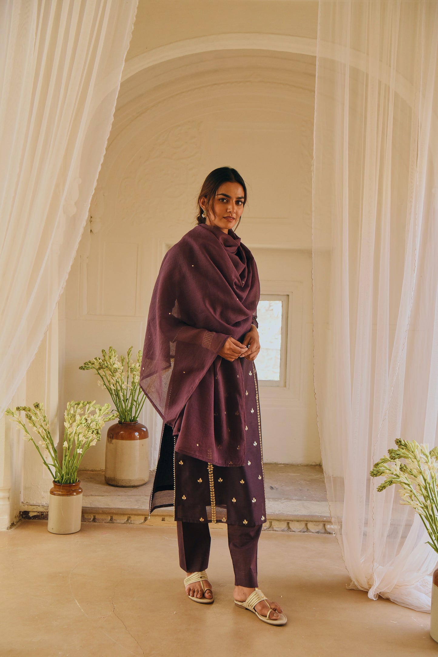 PURPLE EMBROIDERED KURTA SET