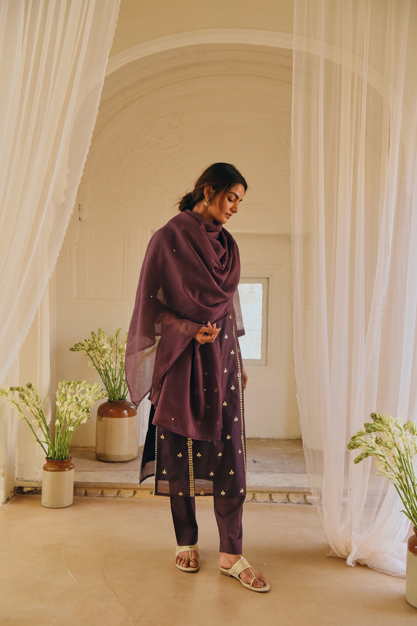 PURPLE EMBROIDERED KURTA SET