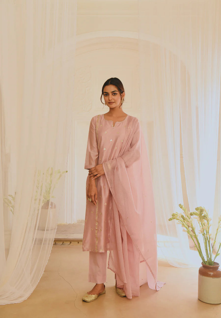 ROSE PINK GOTA PATTI EMBROIDERED KURTA SET