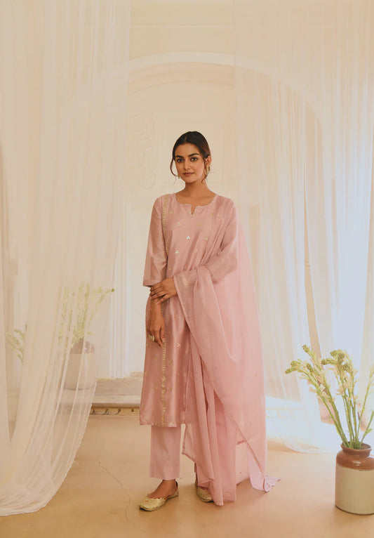 ROSE PINK GOTA PATTI EMBROIDERED KURTA SET