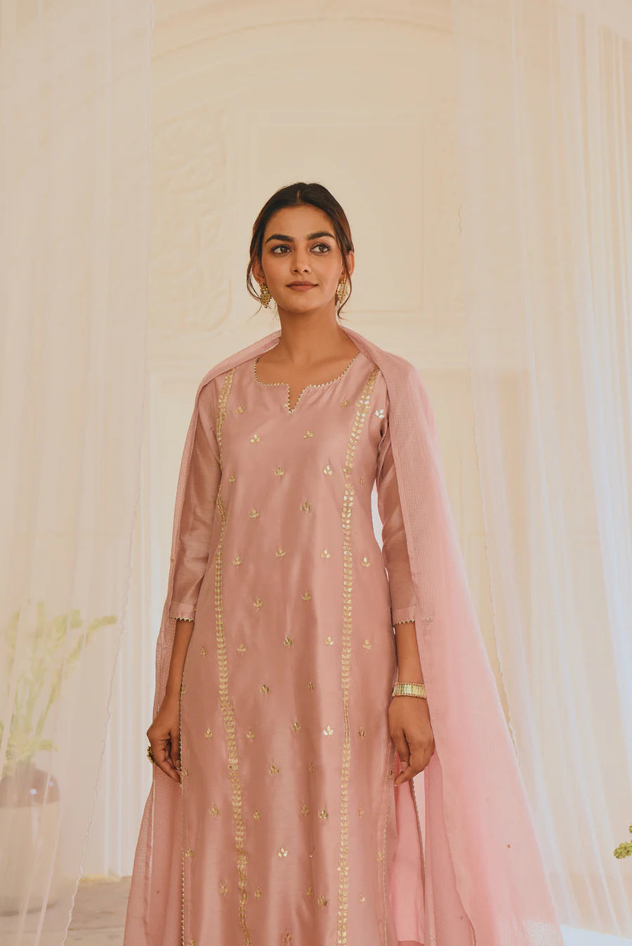 ROSE PINK GOTA PATTI EMBROIDERED KURTA SET
