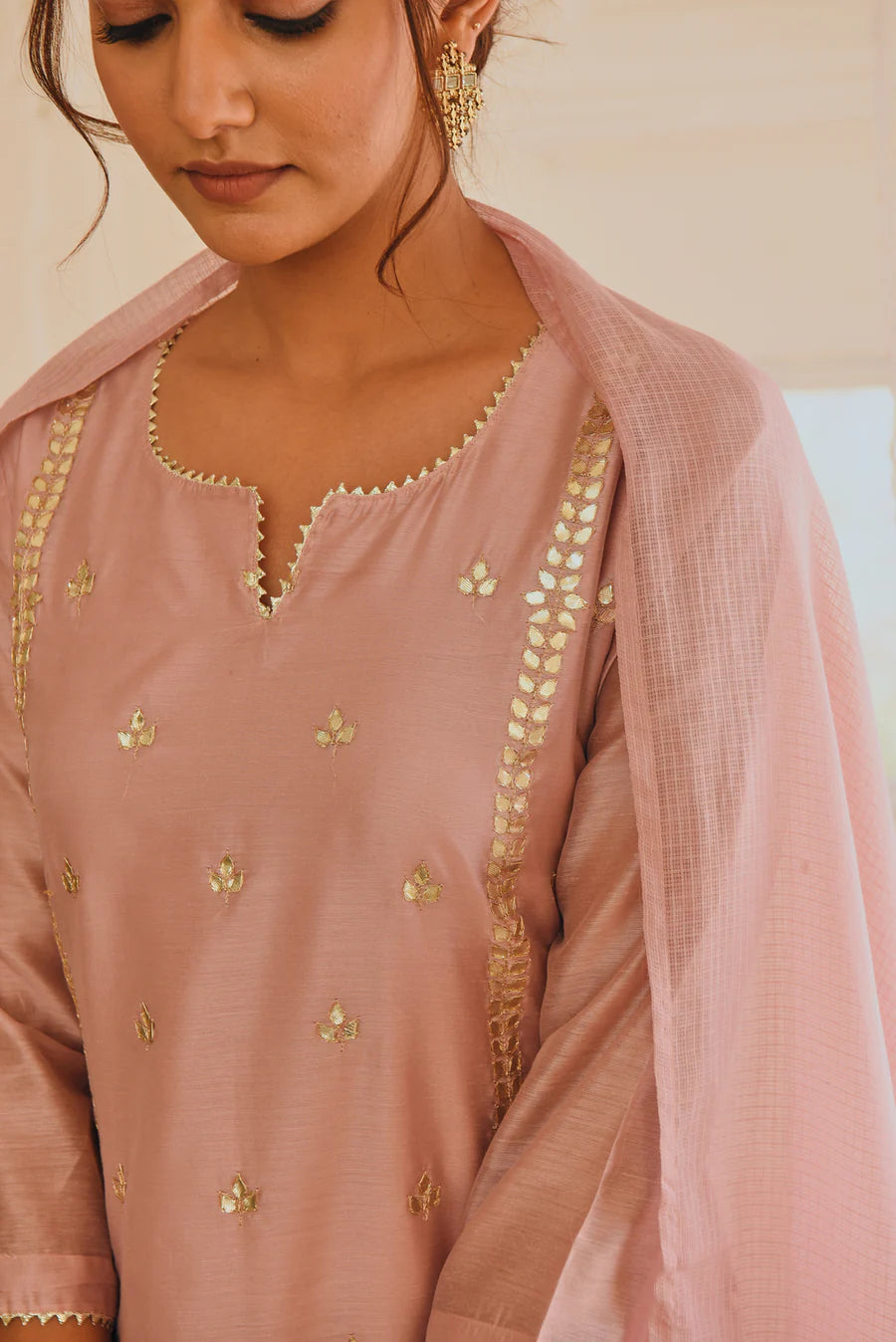ROSE PINK GOTA PATTI EMBROIDERED KURTA SET