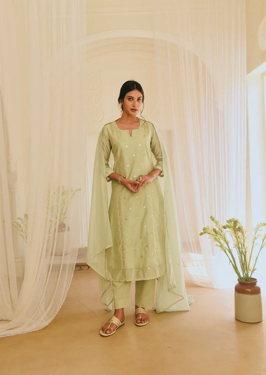 PISTA GREEN GOTA PATTI EMBROIDERED KURTA SET