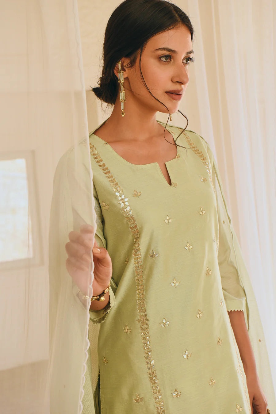 PISTA GREEN GOTA PATTI EMBROIDERED KURTA SET