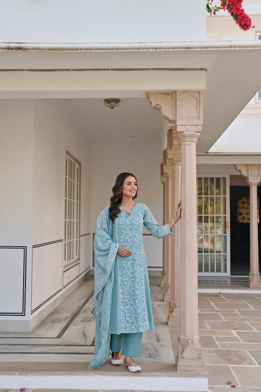BLUE A-LINE KURTA SET