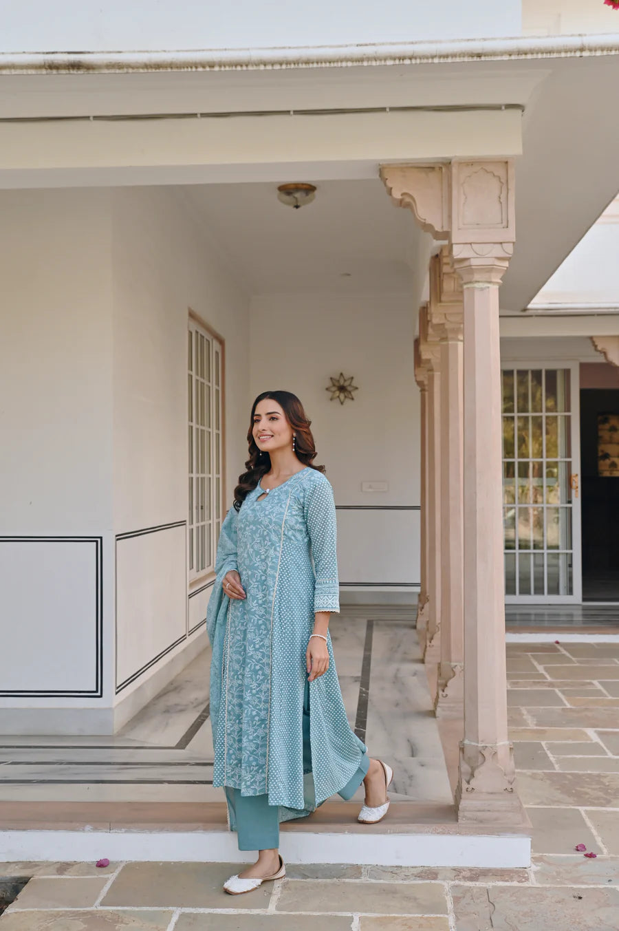 BLUE A-LINE KURTA SET
