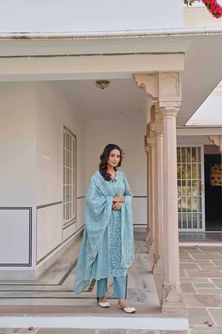 BLUE A-LINE KURTA SET