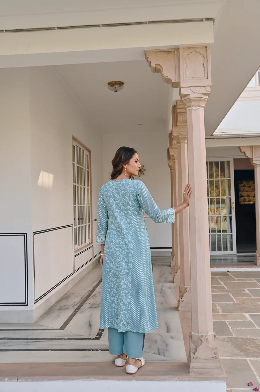 BLUE A-LINE KURTA SET