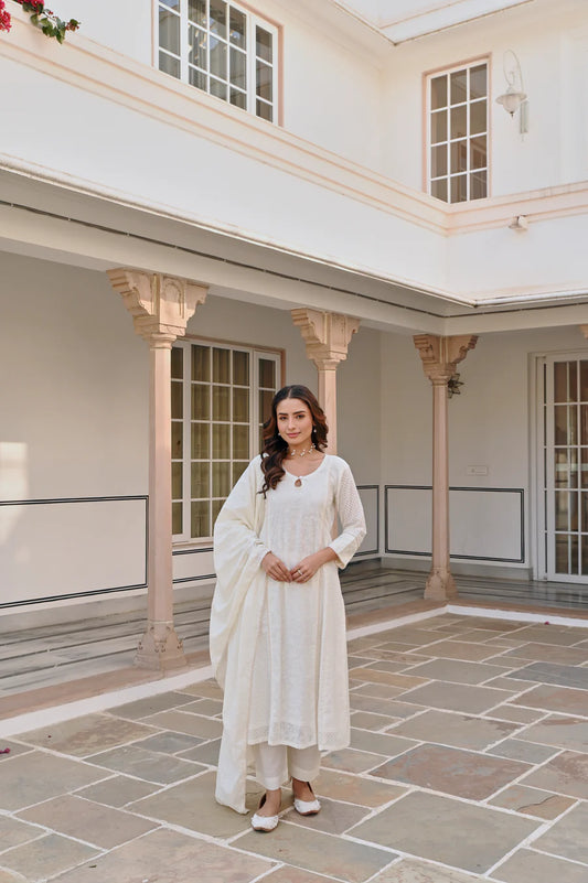 CREAM A-LINE KURTA SET
