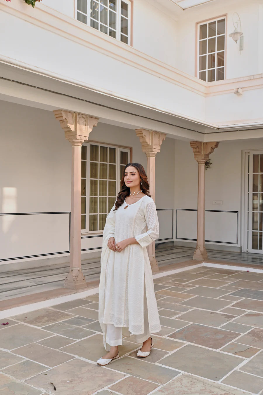 CREAM A-LINE KURTA SET