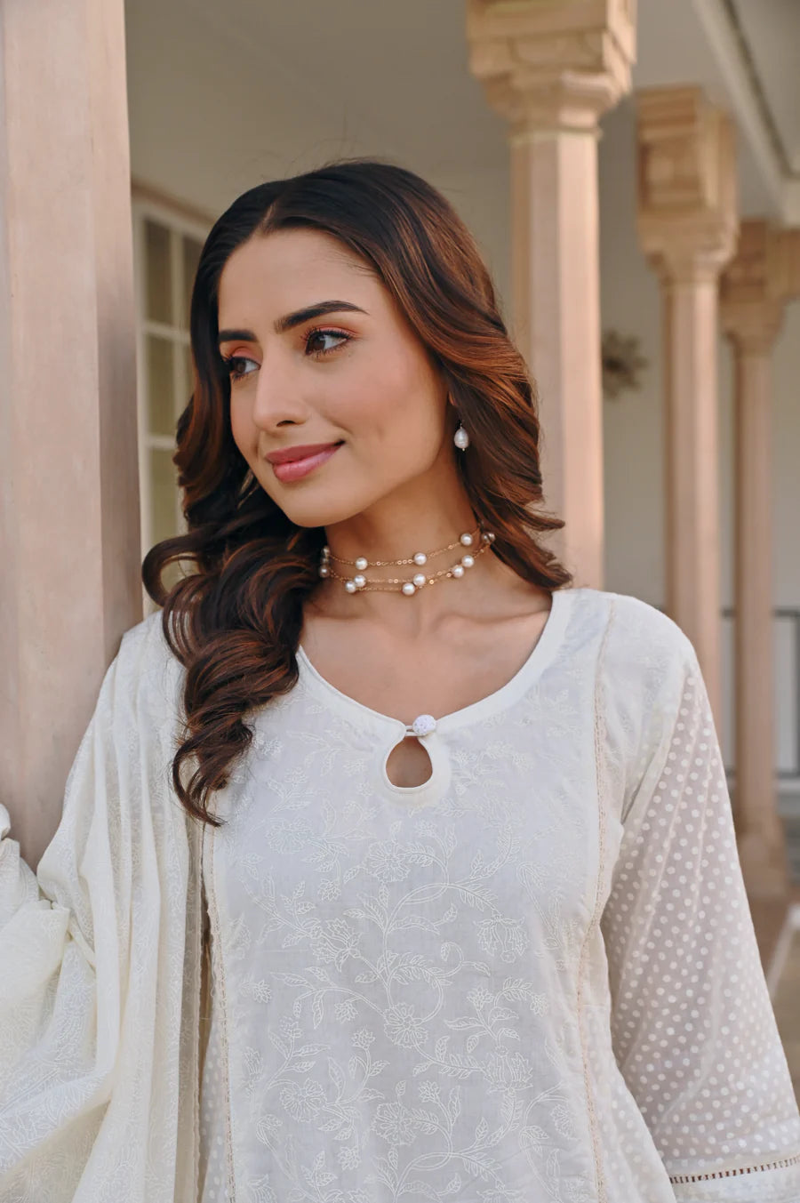 CREAM A-LINE KURTA SET