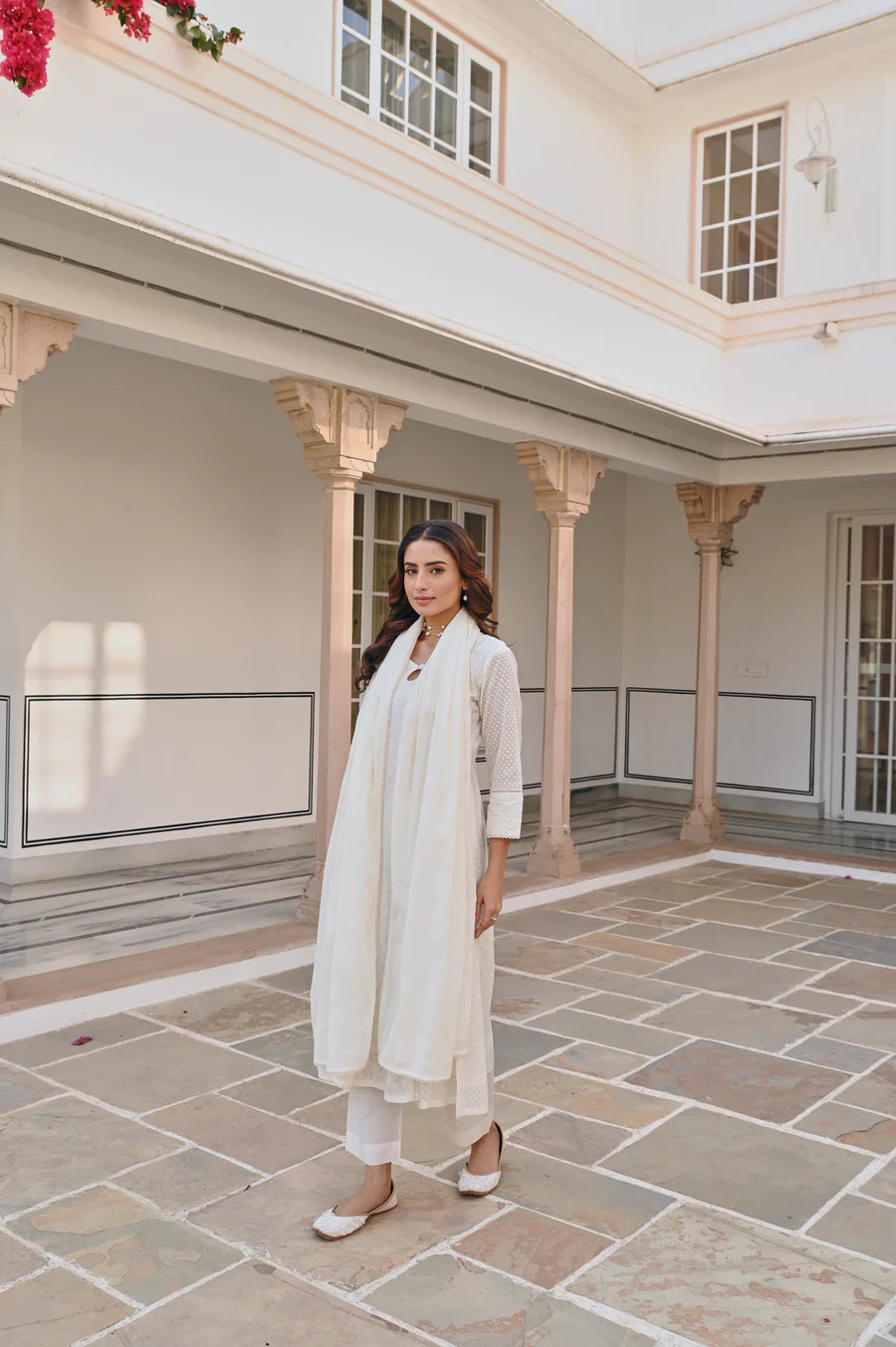 CREAM A-LINE KURTA SET
