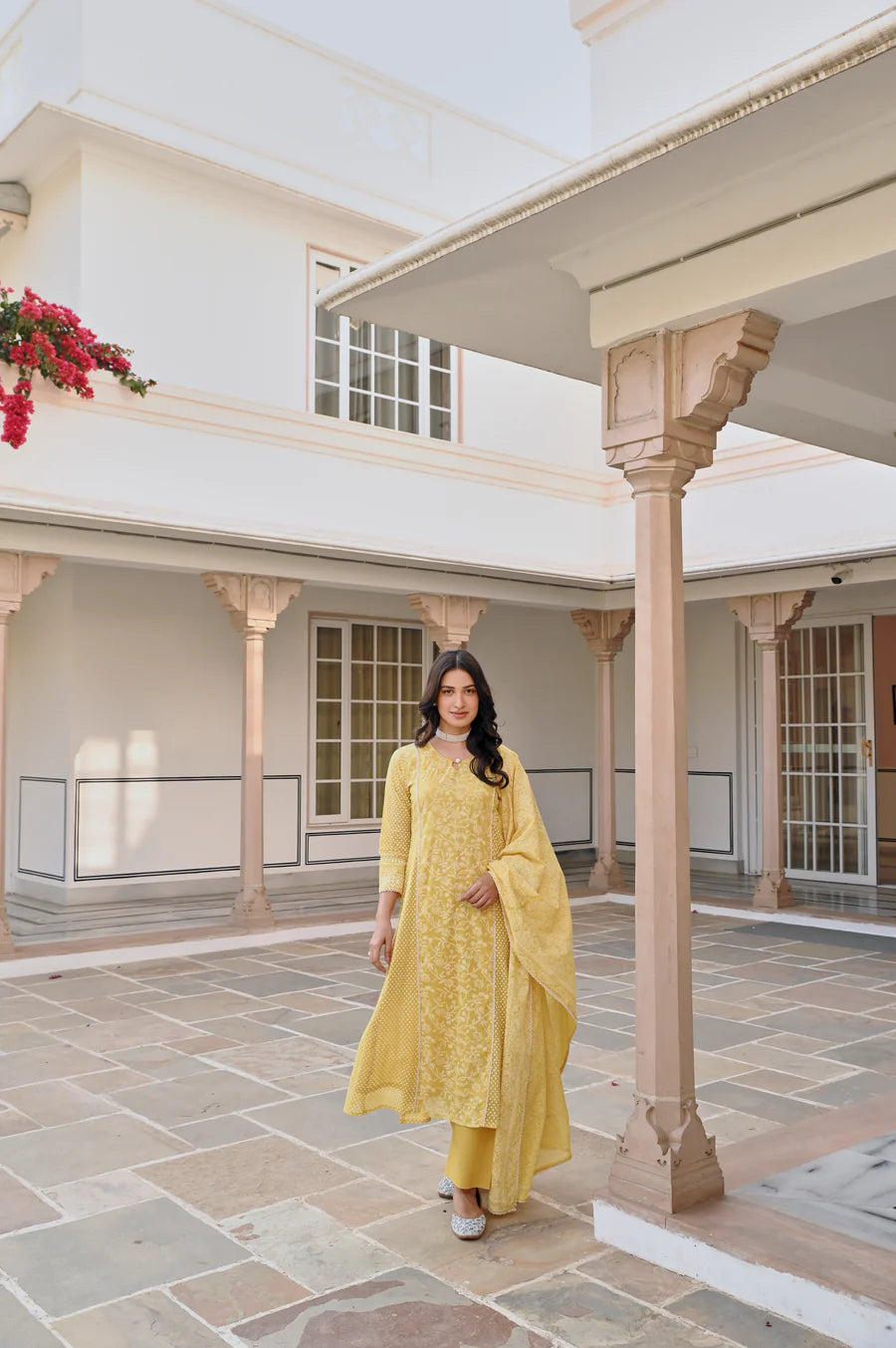 YELLOW A-LINE KURTA SET