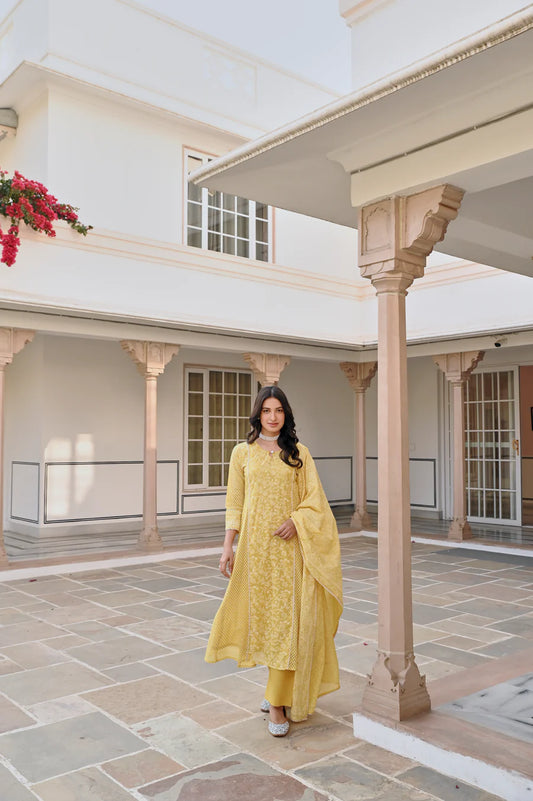 YELLOW A-LINE KURTA SET