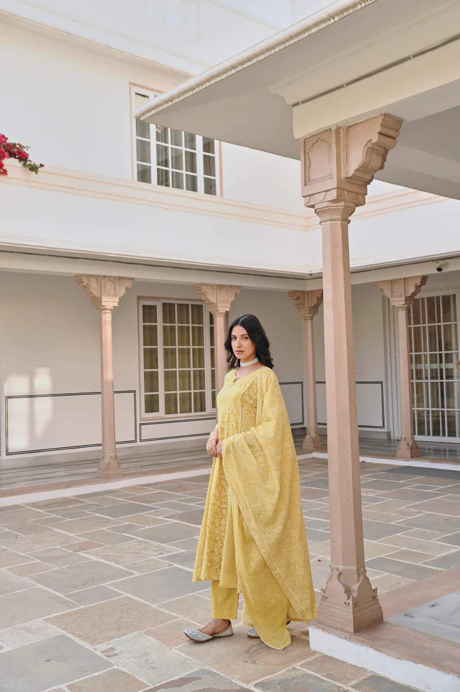 YELLOW A-LINE KURTA SET