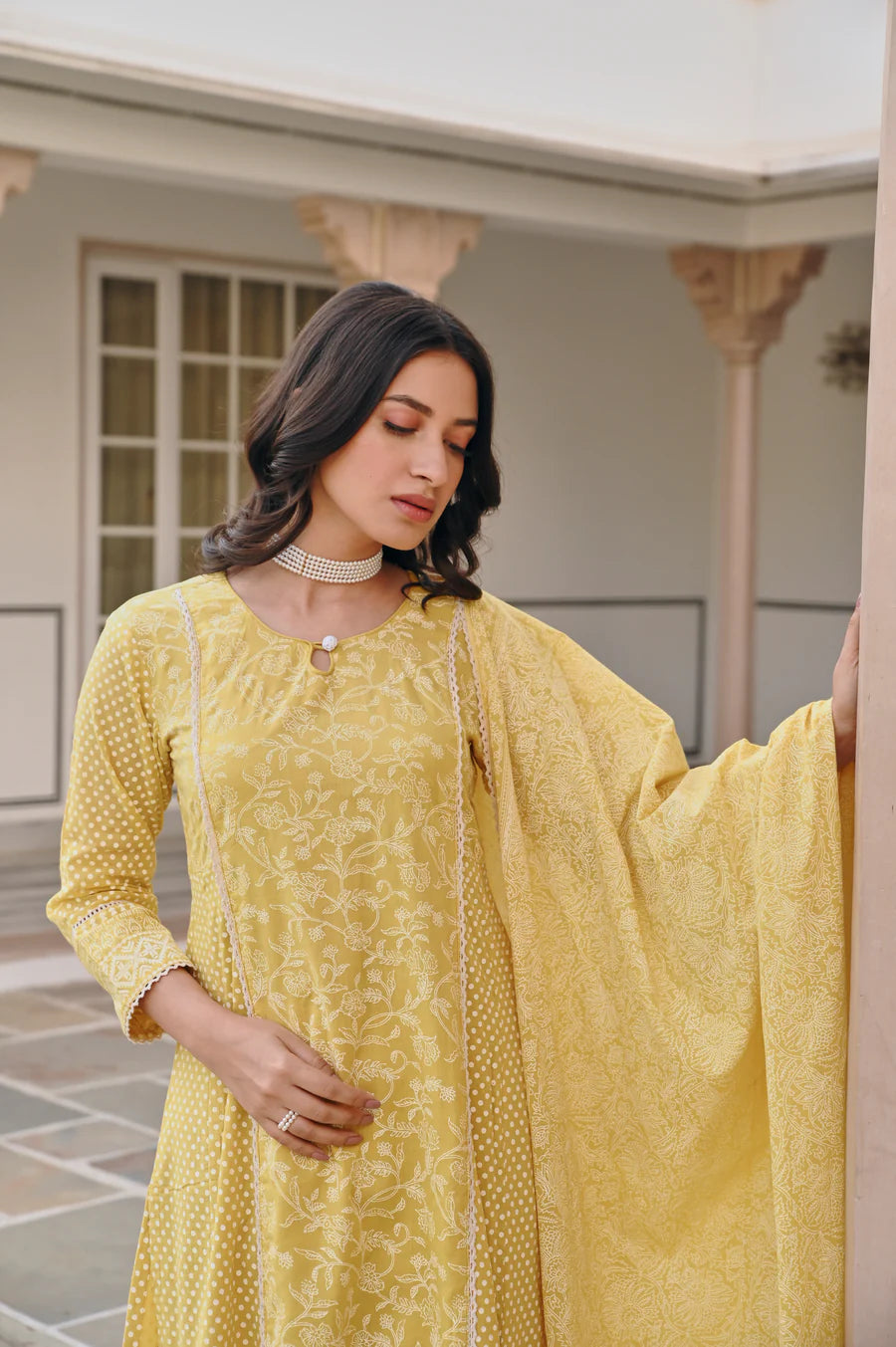 YELLOW A-LINE KURTA SET