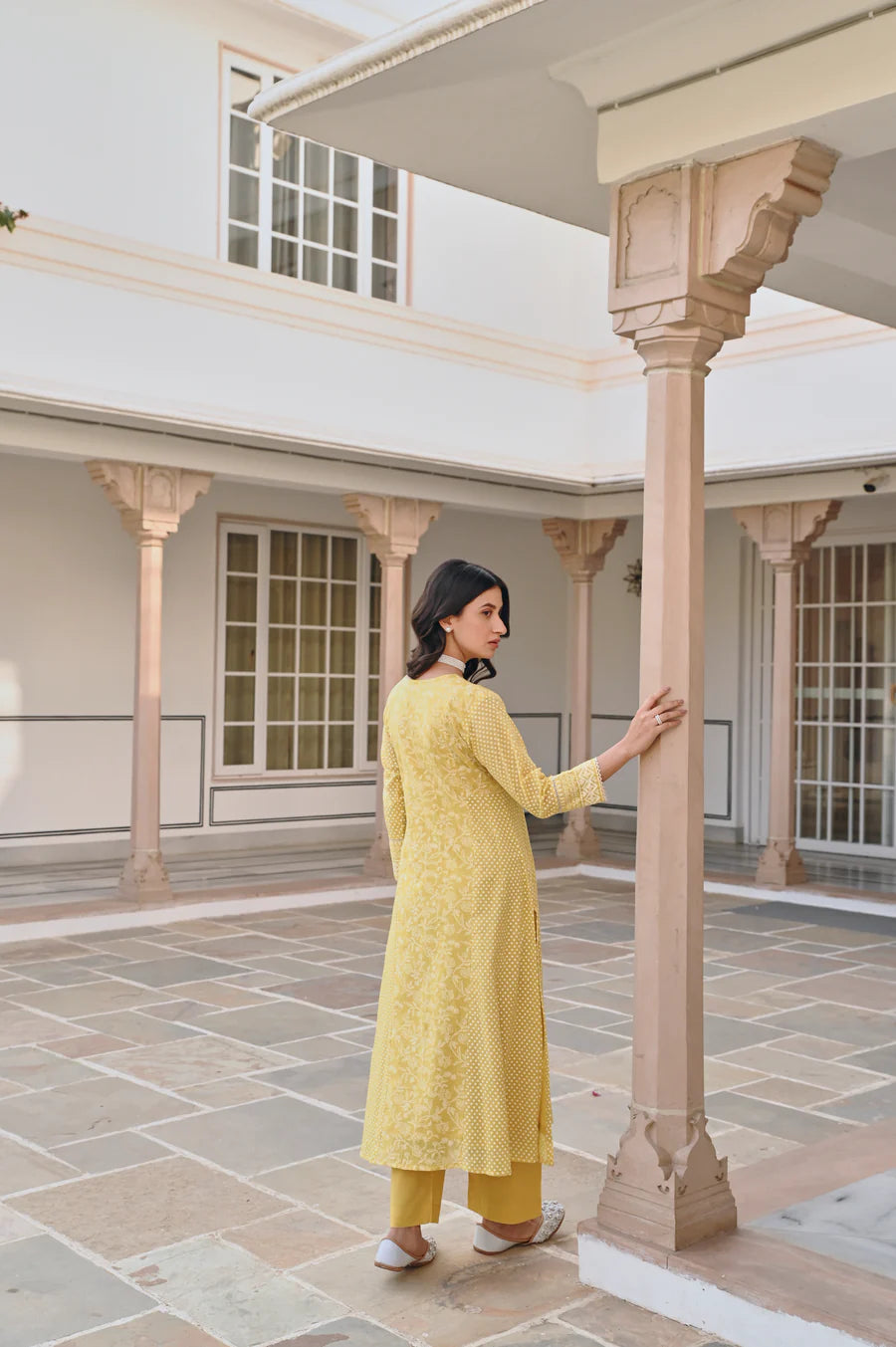 YELLOW A-LINE KURTA SET