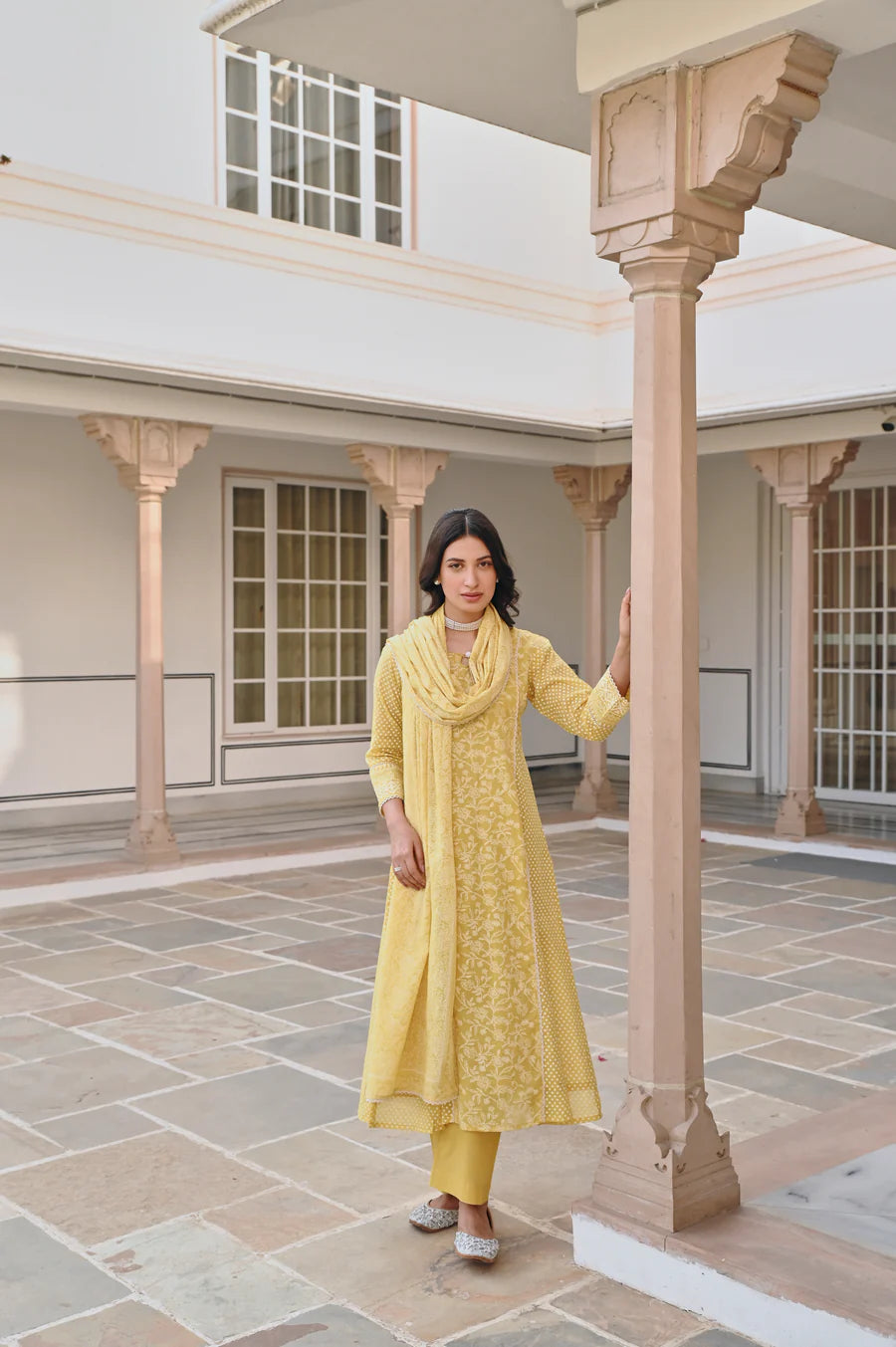 YELLOW A-LINE KURTA SET