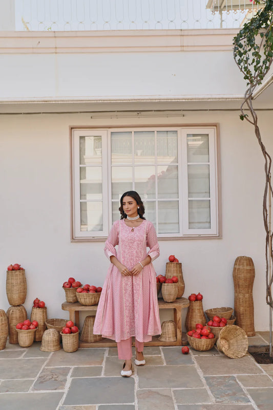 PINK A-LINE KURTA SET