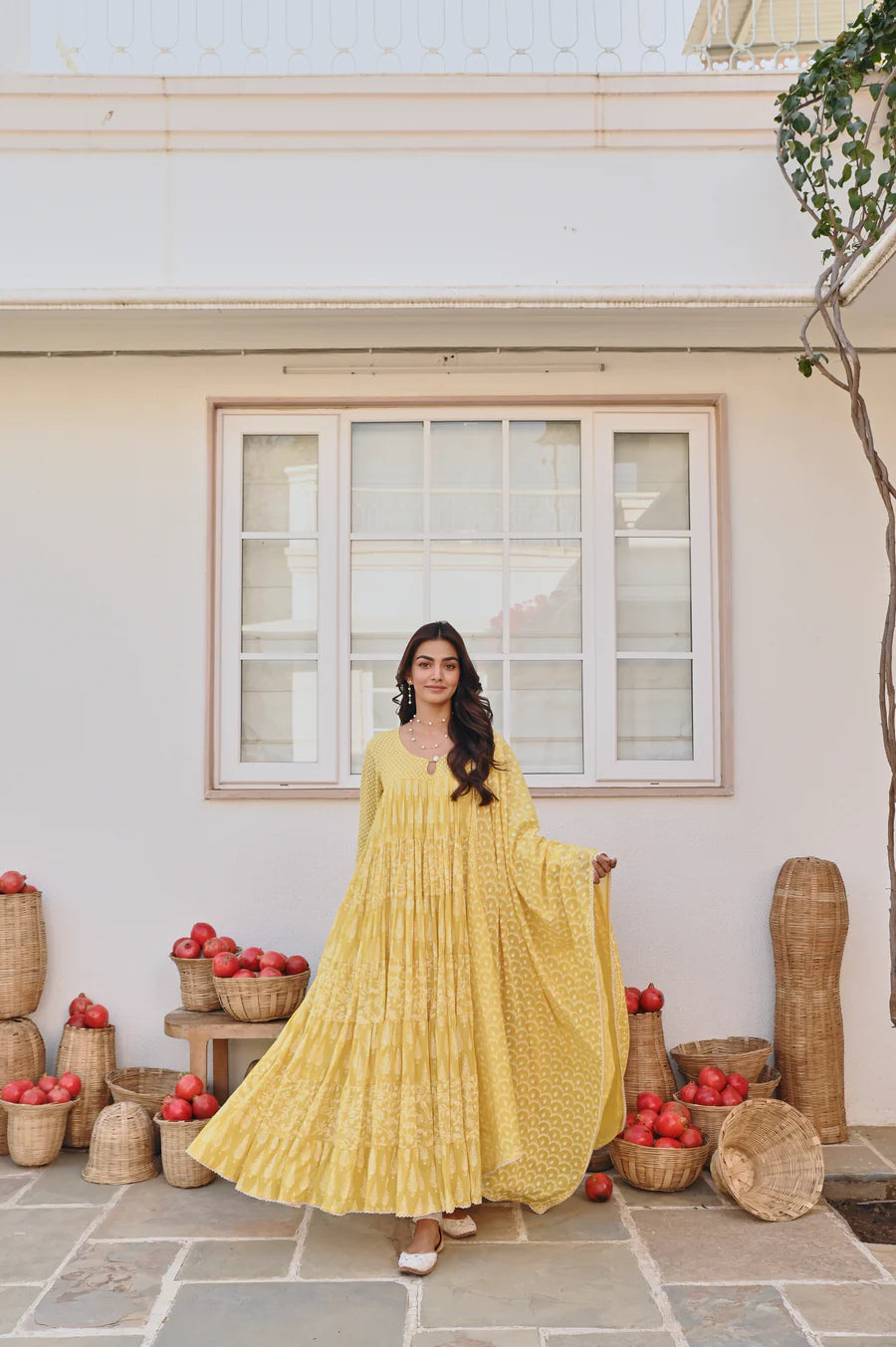 MULMUL YELLOW TIERED ANARAKLI SET