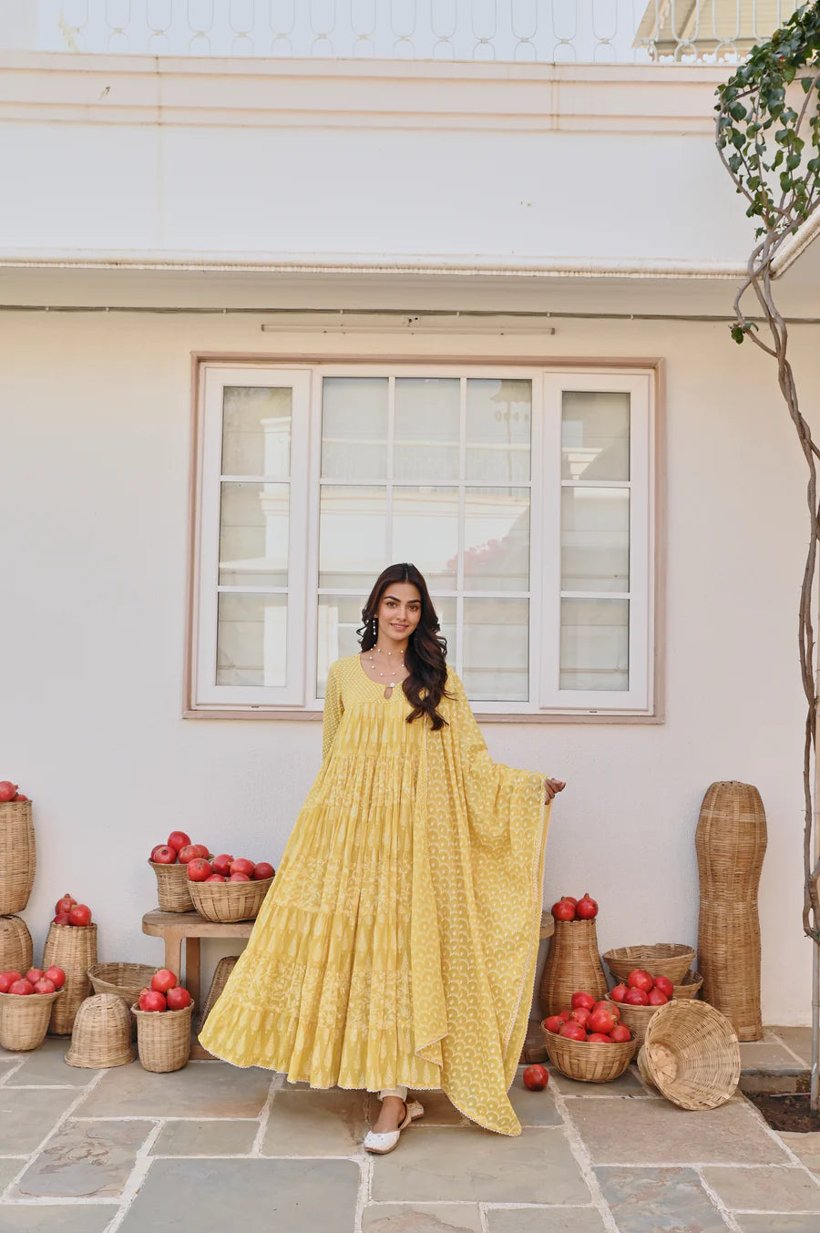 MULMUL YELLOW TIERED ANARAKLI SET