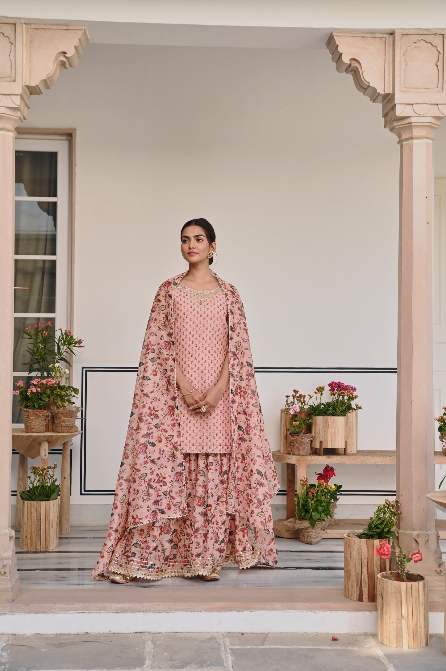 PRINTED CHANDERI SHARARA SET