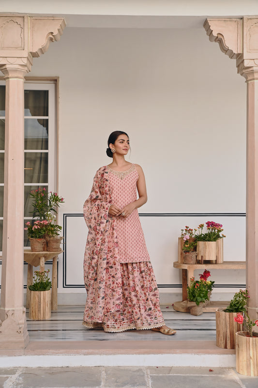 PRINTED CHANDERI SHARARA SET