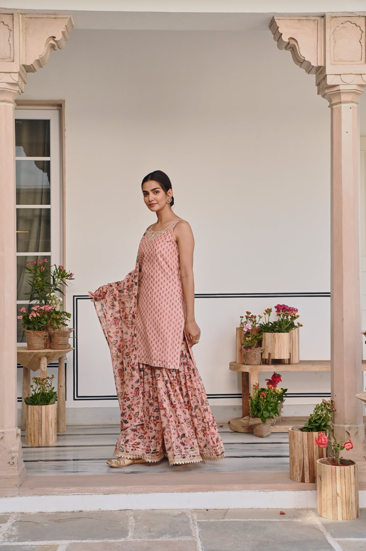 PRINTED CHANDERI SHARARA SET